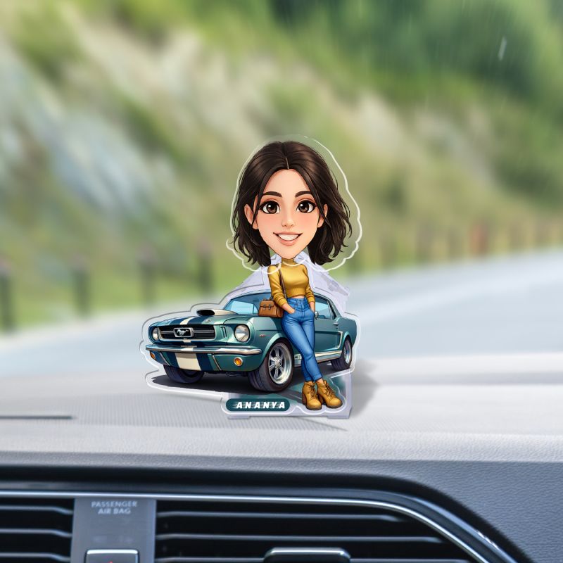 Personalized Bobblehead Caricature Car Dashboard Solar Accessories with Shaking Head Gift for Car Lover Birthday Gift for Sister & Bestie